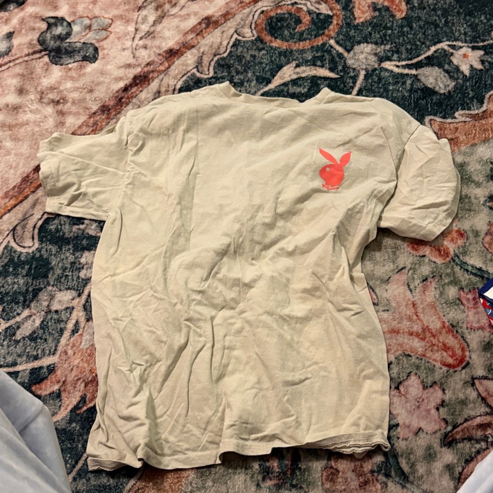 PLAYBOY Cream Tee with Pink Logo